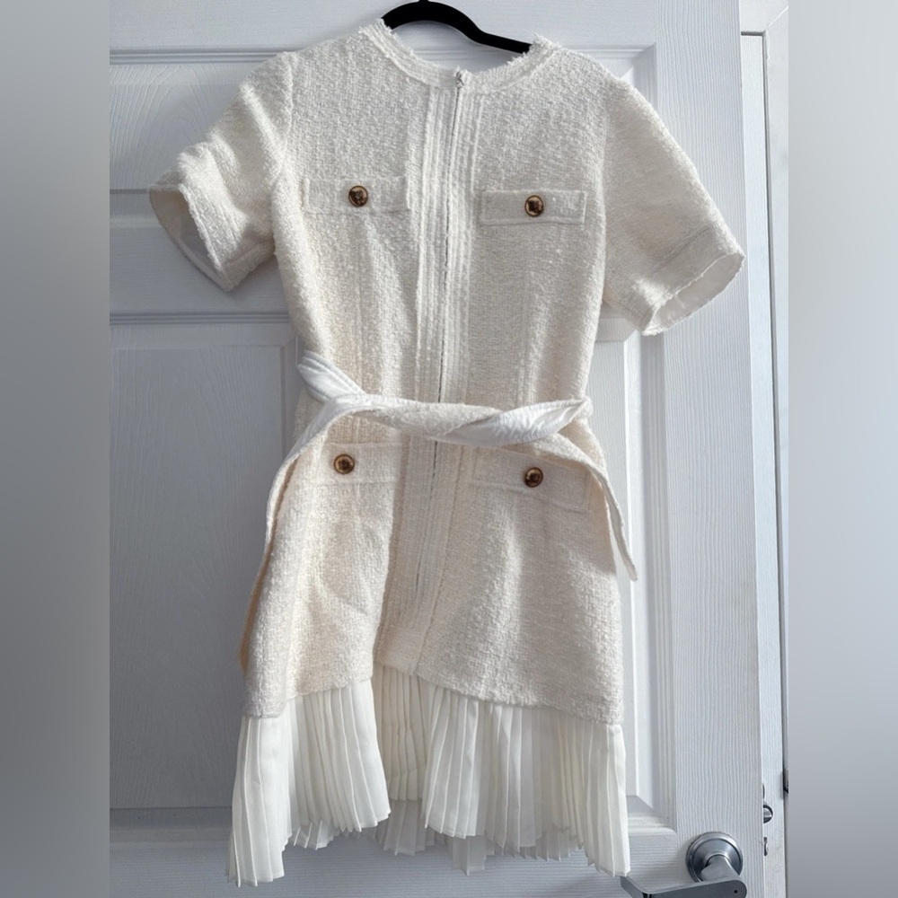 Sandro Cream Textured Belted Dress